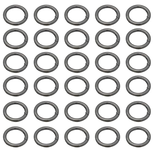 30 Stück Metall-O-Ringe, Feder-Karabinerhaken, runde Spaltringe, für Tasche, Geldbörse, Handtasche, Handwerk, Schmuckherstellung (20 mm, schwarz) von HuangguiyuanV