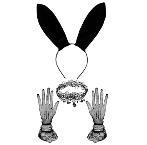 HuangguiyuanV 1 Set Hasenkostüm-Set, mit schwarzer langer Hasenohren-Halskette und Netzhandschuhen, Cosplay-Zubehör für Damen HuangguiyuanV 1 Set Hasenkostüm-Set, mit schwarzer langer Hasenohren-Halskette und Netzhandschuhen, Cosplay-Zubehör für Damen von HuangguiyuanV