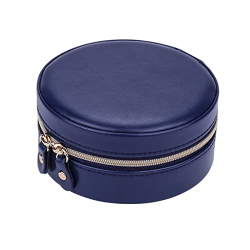Huangj-0527 Runde tragbare Schmuckschatulle aus PU, doppelschichtig, mit Spiegel, Reißverschluss, Schmuckring, herausnehmbarer Trennwand-Organizer Uhren Aufbewahrung(Dark Blue) von Huangj-0527