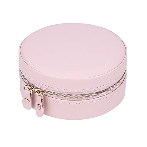Huangj-0527 Runde tragbare Schmuckschatulle aus PU, doppelschichtig, mit Spiegel, Reißverschluss, Schmuckring, herausnehmbarer Trennwand-Organizer Uhren Aufbewahrung(Pink) von Huangj-0527