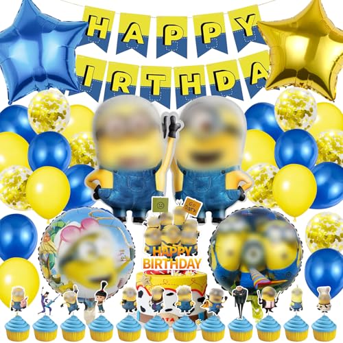 Huangzd 46 Stück Minio Geburtstagsdeko Junge, Minio Luftballons Geburtstag Set, Kindergeburtstag Folienballon, Geburtstag Party Deko Ballons Set für Kinder (A) von Huangzd