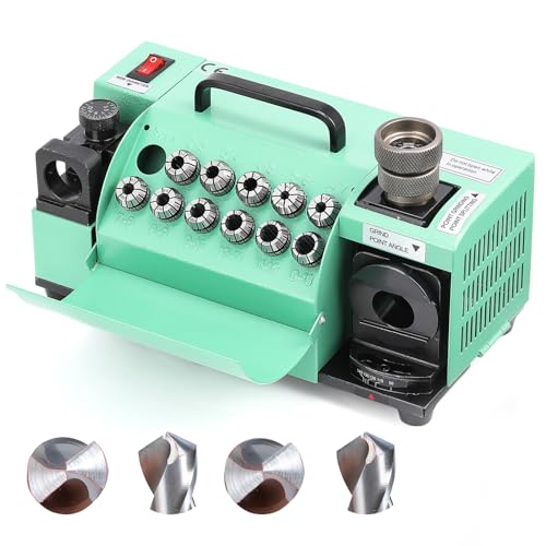 Huanyu Bohrerspitzer, tragbarer Bohrerspitzer, Schaftfräser, Nachschärfer mit 11 Sammelwinkel, verstellbar, hochpräzise MR-13B (110 V, CBN-Rad für HSS, grün) von Huanyu