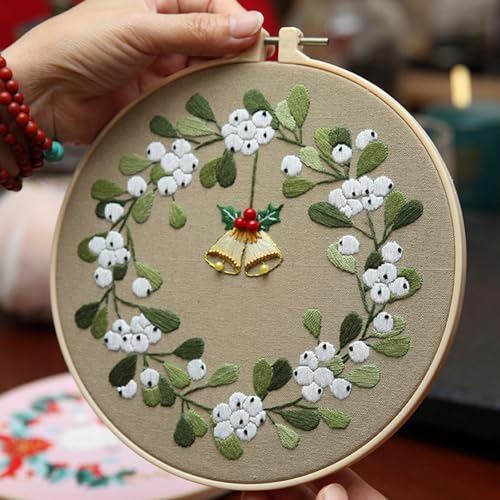 Huasean Weihnachts-Sticksets, Weihnachts-Stickset Für Anfänger, Frohe Weihnachten-Stickset Mit Ornamenten, Weihnachts-Kreuzstich-Set, Weihnachts-Stickdekoration von Huasean