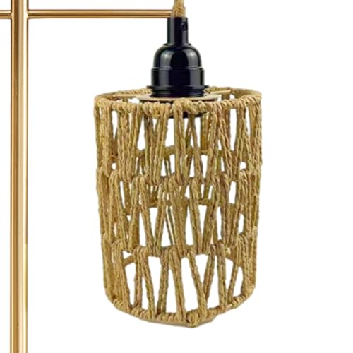 Rattan-Hängelampenschirm, Papier-Rattan, Boho-handgewebter Rattan-Lampenschirm, Zylinderförmiger Gewebter Lampenschirm, Vintage-Stil, Korb-Lampenschirm, Hängelampen-Dekoration (5,9 Zoll Höhe) von Huasean