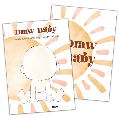 Babyparty-Spiele für Jungen, Boho-Sun-Draw-Babyparty-Spiel, Sunshine Here Comes The Son Gender Reveal Spiele, Set mit 25 Karten (Bohosun007) von Huastatewolf