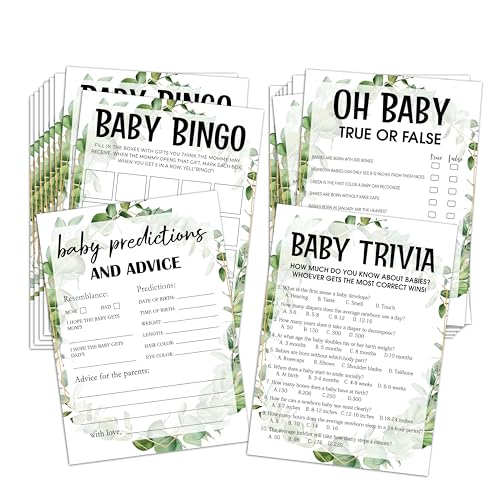 Huastatewolf Baby Shower Spiele Set, Baby Vorhersagen, Oh Baby, Baby Trivia Spiel, 4 Baby Spiele für 25 Gäste, Mädchen Junge Eukalyptus Baby Shower Dekorationen, 001 Huastatewolf Baby Shower Spiele Set, Baby Vorhersagen, Oh Baby, Baby Trivia Spiel, 4 Baby Spiele für 25 Gäste, Mädchen Junge Eukalyptus Baby Shower Dekorationen, 001 von Huastatewolf