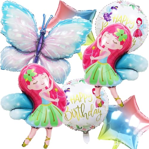 Blumenfee Themenballon, Blumenfee Schmetterling Folienballon, Blumenfee Geburtstag Party Set, Kinder Schmetterling Helium Ballon, Kinder Party Dekoration Folienballons (7 Stück) von Huaxintoys
