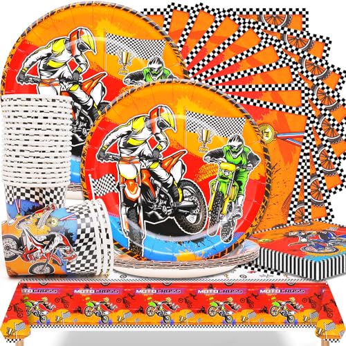 Dirt Bike Party Tableware Decorations, 61 Piece Motorcycle Decoration Birthday Set Including Dessert Plates, Cups, Napkins and Tablecloth for Motocross Party Decoration Table Decoration Dirt Bike Party Tableware Decorations, 61 Piece Motorcycle Decoration Birthday Set Including Dessert Plates, Cups, Napkins and Tablecloth for Motocross Party Decoration Table Decoration von Huaxintoys
