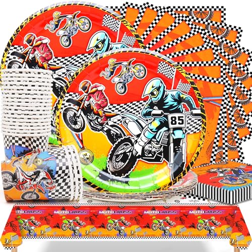 Dirt Bike Party Tableware Decorations, 61 Piece Motorcycle Decoration Birthday Set Including Plates Ø 9in, Cups, Napkins and Tablecloth for Motocross Party Decoration Table Decoration Dirt Bike Party Tableware Decorations, 61 Piece Motorcycle Decoration Birthday Set Including Plates Ø 9in, Cups, Napkins and Tablecloth for Motocross Party Decoration Table Decoration von Huaxintoys