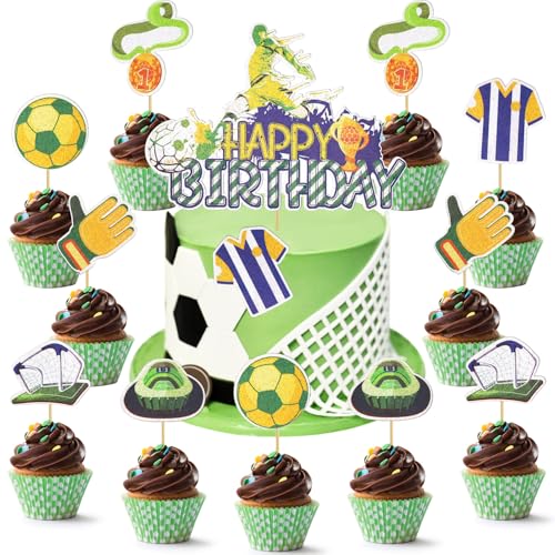 Fußball-Thema Geburtstags Cake Toppers, 1 Happy birthday Tortendeko und 12 Fußball-Elemente Cake Toppers, Fußball-Thema Cartoon Kuchendeckel für Kindergeburtstag Party Dekoration Fußball-Thema Geburtstags Cake Toppers, 1 Happy birthday Tortendeko und 12 Fußball-Elemente Cake Toppers, Fußball-Thema Cartoon Kuchendeckel für Kindergeburtstag Party Dekoration von Huaxintoys
