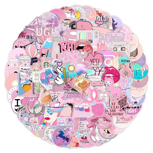 Huaxintoys 103 Stück Rosa Niedliche Aufkleber, Rosa Wasserfest Aufkleber, Trendy Vinyl Stickers für Laptop Handyhülle Skateboard Snowboard Auto Fahrrad Koffer Helm Motorrad Computer von Huaxintoys
