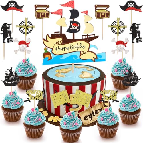 Huaxintoys 17 Stück Piraten Tortendeko Geburtstag, Happy Birthday Tortendeko, Piratenschiffe Tortenaufleger, Piraten Kuchen Topper mit Piraten-Elemente Geburtstag Dekoration Huaxintoys 17 Stück Piraten Tortendeko Geburtstag, Happy Birthday Tortendeko, Piratenschiffe Tortenaufleger, Piraten Kuchen Topper mit Piraten-Elemente Geburtstag Dekoration von Huaxintoys