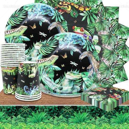 Huaxintoys 53 Stück Reptilienparty Geschirr, Reptil Geburtstag Party Dekorationen, Reptilien Eidechse, Schlange, Alligatorschildkröte, Chamäleon, Wildtiere Teller, Tassen, Servietten, Tischdecke Huaxintoys 53 Stück Reptilienparty Geschirr, Reptil Geburtstag Party Dekorationen, Reptilien Eidechse, Schlange, Alligatorschildkröte, Chamäleon, Wildtiere Teller, Tassen, Servietten, Tischdecke von Huaxintoys