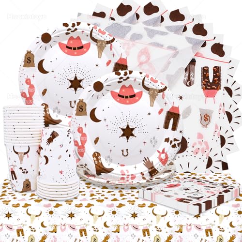 Huaxintoys 61 Stück Western Cowgirl Partygeschirr, Rosa Cowboy Partygeschirr, Rodeo Themen Deko, Cowboy Geburtstag pappteller, Tassen, Tischdecken, Servietten für Baby Geburtstags Dekorationen Huaxintoys 61 Stück Western Cowgirl Partygeschirr, Rosa Cowboy Partygeschirr, Rodeo Themen Deko, Cowboy Geburtstag pappteller, Tassen, Tischdecken, Servietten für Baby Geburtstags Dekorationen von Huaxintoys