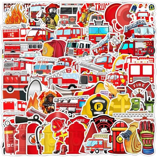 Huaxintoys Feuerwehr Aufkleber, Feuerwehr Sticker Set, Fire Truck Graffiti Aufkleber für Auto Laptop Koffer Skateboard Fahrrad Motorrad Party Deko Aufkleber (100 Stücke) von Huaxintoys