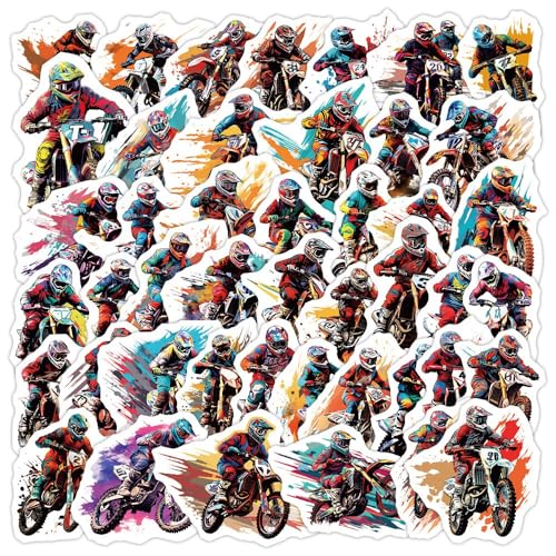 Huaxintoys Motorrad Sticker Set, Moto Cross Vinyl Aufkleber für DIY Laptop Gepäck Kühlschrank Skateboard Motocross Fahrrad Phone Dekor Graffiti Aufkleber (50 Stück) von Huaxintoys
