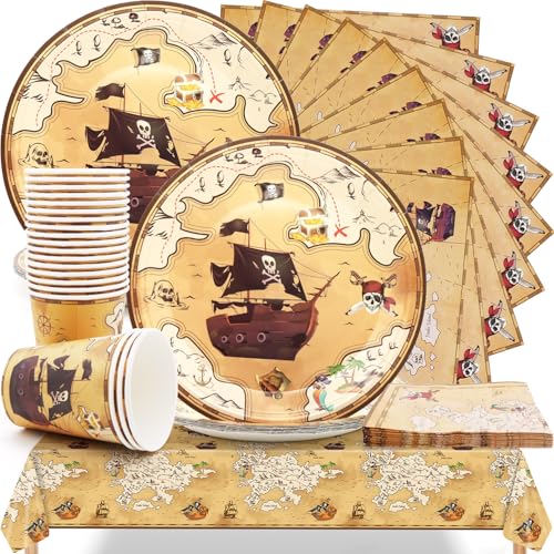 Huaxintoys Piraten Geburtstag Geschirr Set, Schatzkarten Deko Einschließlich 20 Dessert-Teller, 20 Becher, 20 Servietten und 1 Tischdecke für Kinder Party Dekoration Huaxintoys Piraten Geburtstag Geschirr Set, Schatzkarten Deko Einschließlich 20 Dessert-Teller, 20 Becher, 20 Servietten und 1 Tischdecke für Kinder Party Dekoration von Huaxintoys
