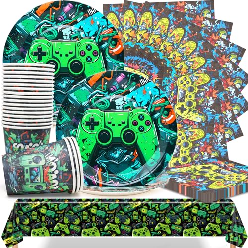 Huaxintoys Videospiel Theme Partygeschirr Set, Spiel Party Teller Set Enthalten 20 Teller 7in, 20 Becher 9Oz, 20 Servietten und 1 Tischdecke für Geburtstags Kinder Party Deko Huaxintoys Videospiel Theme Partygeschirr Set, Spiel Party Teller Set Enthalten 20 Teller 7in, 20 Becher 9Oz, 20 Servietten und 1 Tischdecke für Geburtstags Kinder Party Deko von Huaxintoys