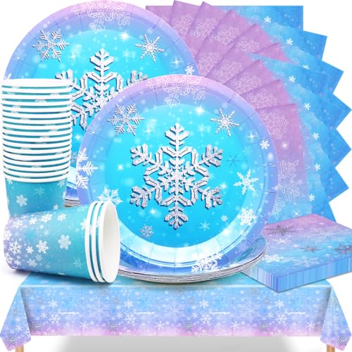 Huaxintoys Winter Schneeflocke Partygeschirr,61 Stück Schneeflocke Partyzubehör Set Einschließlich Tischdecke,Teller,Becher und Serviette für Weihnachten Winter Wonderland Dekoration Huaxintoys Winter Schneeflocke Partygeschirr,61 Stück Schneeflocke Partyzubehör Set Einschließlich Tischdecke,Teller,Becher und Serviette für Weihnachten Winter Wonderland Dekoration von Huaxintoys