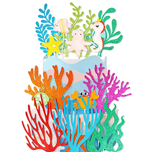 Tortendeko Unterwasserwelt Cake Topper, Sea Birthday Cake Cupcake Topper, 3D Meerestiere Cake Dekoration für Kinder Unter Dem Ocean World Thema Geburtstag Baby Shower Party Supplies (14 Stück) von Huaxintoys