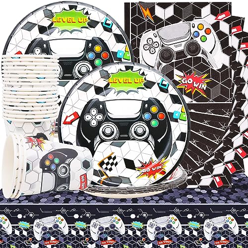 Videospiel Theme Partygeschirr Set, Spiel Party Teller Set Enthalten 20 Teller 7in, 20 Becher 9Oz, 20 Servietten und 1 Tischdecke für Geburtstags Kinder Jungen Mädchen Party Deko Videospiel Theme Partygeschirr Set, Spiel Party Teller Set Enthalten 20 Teller 7in, 20 Becher 9Oz, 20 Servietten und 1 Tischdecke für Geburtstags Kinder Jungen Mädchen Party Deko von Huaxintoys