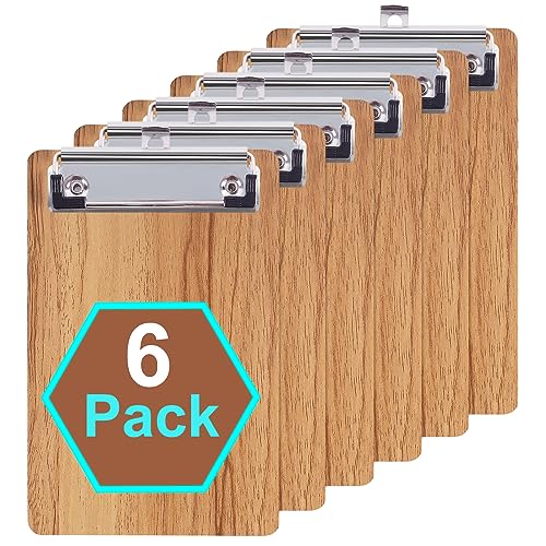 HUAYANG 6 Stück Klemmbrett A6, Clipboard Set 102 * 230mm Mini aus Holz Klemmbretter,Schreibbrett mit Metallclips Zwischenablage für Notizen, Gutscheine, Rechnungen, Malerei von HUAYANG