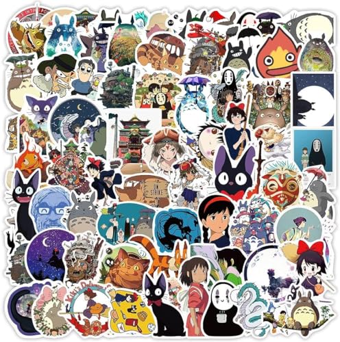 Hayao Miyazaki Stickers, 100 Stück Graffiti Decals, Wasserdicht Aufkleber, Cartoon Aufkleber, für Wasserflaschen, Laptop, Autos, Motorrad, Fahrrad, Skateboard, Gepäck, Kühlschrank, Auto-Styling von Huayao