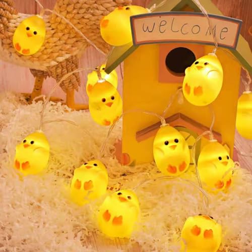 LED Lichterkette， Ostern Lichterketten,2M10 LED Kleines gelbes Huhn Lichterketten für Ostern Dekoration, Garten, Terrasse,Hochzeit, Party von Huayifa