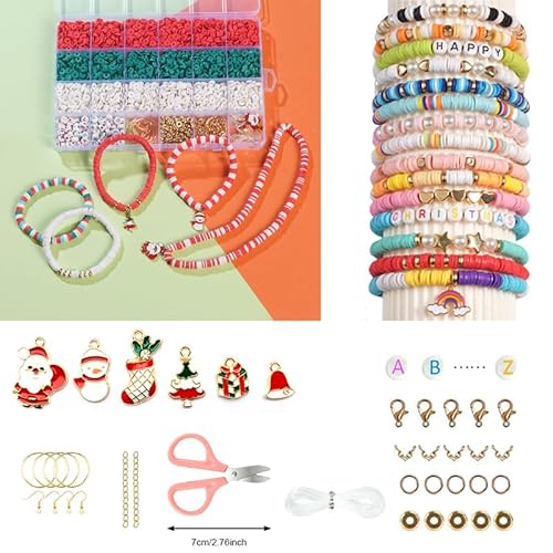 24 Farben 4300 Stück Perlen Set Zum Auffädeln, 6mm Perlen für Armbänder, Perlenset Polymer Clay Beads für DIY Schmuck Halskette Ohrringe Kette für Kinder Erwachsene,Weihnachten von Huayuehong