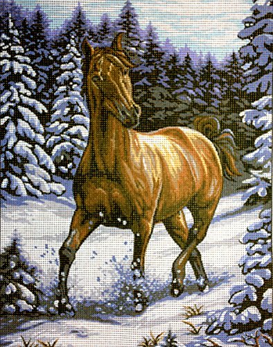 Hudemas Gobelin Stickbild Stickpackung Pferd im Schnee halber Kreuzstich 23x30cm. inkl. Sticktwist cod.328 von Hudemas