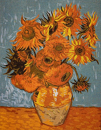 Hudemas Gobelin Stickbild Stickpackung Van Gogh Sonnenblumen halber Kreuzstich 23x30cm. inkl. Sticktwist cod.291 von Hudemas