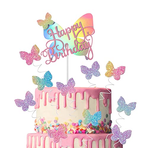 11 Stücke Glitter Butterfly Cake Topper, Schmetterlinge Geburtstag Tortendeko, Schmetterlinge Tortendeko Cake Topper, Blumen Kuchen Topper Schmetterling Cupcake Topper für Geburtstagsfeierzubehör von Hudiepan