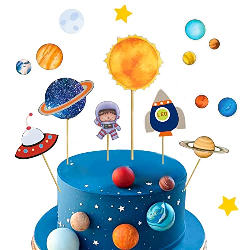 16 Stück Planeten Cupcake Dekorationen, Weltraum Tortendeko, Astronauten Figuren Tortendeko, Planeten Torte Deko, Weltraum Astronaut Cake Topper, für Weltraum Planeten Geburtstag Kinder Party von Hudiepan