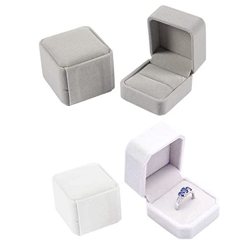 Hudiepan 2 Stücke Velvet Ringbox, Samtring Box, Samt Ringbox, Samt Schmuck Etui, Samtringe Ohrringe Etui Anhänger Boxen, Samt Geschenkbox für Ringe, für Hochzeit Verlobung Valentinstag(Weiß,Grau) von Hudiepan