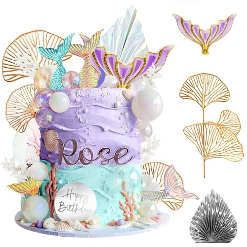 26 Stück Meerjungfrau Tortendeko Geburtstag, Tortendeko Meerjungfrau Kuchen Deko Geburtstag, Torte Topper, Tortendek Mädchen für Partys mit Meeresthema für Themenparty Kuchendeko usw von Hudiepan