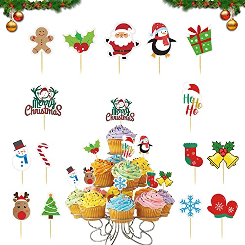 30 Stück Weihnachten Cupcake Topper, Cupcake Topper Wrapper Kit, Weihnachtskuchen Topper, Weihnachtskuchen Dekoration, Cake Topper Weihnachten, Kuchendekoration Weihnachten für Weihnachtsfeier Deko von Hudiepan