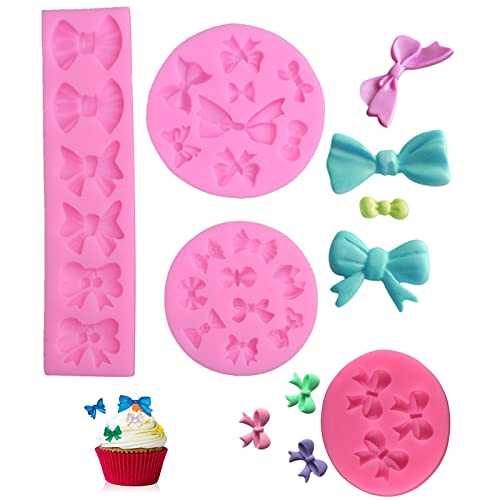 4 Stücke Fondant Formen Silikon Bowknot, Schleife Silikon Fondant Formen Silikonform Schokolade Süßigkeiten Schleife Form Bowknot Fondant Silikonform Werkzeuge DIY Backen Fondant Silikon Formen von Hudiepan