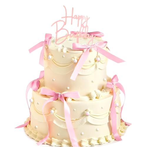 7 Stück Tortenaufsatz mit Schleife, Schleifenband Bögen Tortenaufleger, Band Bowknot Kuchen Dekoration, Schleife Torte Dessert Picks für Dekorationen Braut Babydusche Geburtstag Hochzeit (Rosa) von Hudiepan