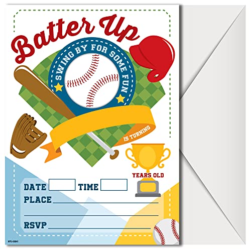 Baseball-Einladungskarten zum Geburtstag, mit Umschlägen, 20 Stück, Baseball-Einladungen für Jungen, Mädchen, Kinder, Kleinkinder und mehr Baseball-Partyzubehör Fill in Style von Hudson Party Supplies