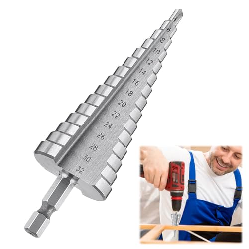 Stufenbohrer, Schälbohrer Ø4–32mm, HSS Edelstahl, 15 Stufen Konusbohrer, Titanbeschichtet, Präzises Bohren für Metall, Holz, Messing, Kunststoff - Hochwertiger Kegelbohrer, Silber (4-32) Stufenbohrer, Schälbohrer Ø4–32mm, HSS Edelstahl, 15 Stufen Konusbohrer, Titanbeschichtet, Präzises Bohren für Metall, Holz, Messing, Kunststoff - Hochwertiger Kegelbohrer, Silber (4-32) von Hugfads