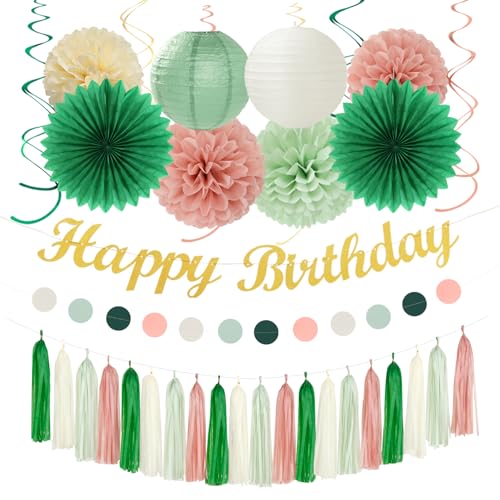 Party-Dekorationen für Geburtstag, Olivgrün, Beige, 31 Stück, für Damen, Mädchen, Erwachsene, Papierlaternen, Luftschlangen, Banner, Seidenbommel, Dekoration, Blumenfächer, Quasten, Graland Boho Party-Dekorationen für Geburtstag, Olivgrün, Beige, 31 Stück, für Damen, Mädchen, Erwachsene, Papierlaternen, Luftschlangen, Banner, Seidenbommel, Dekoration, Blumenfächer, Quasten, Graland Boho von Hugmoon