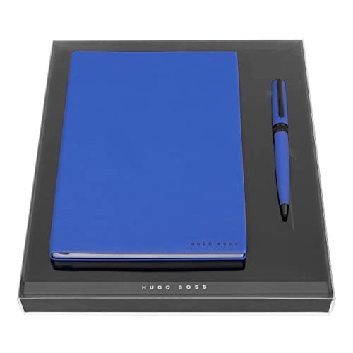 Hugo Boss Schreib-Set Kugelschreiber Gear Matrix Blue und A5 Notizblock Elegance Storyline Blue Plain in der Geschenkbox, HPBN121L von HUGO BOSS