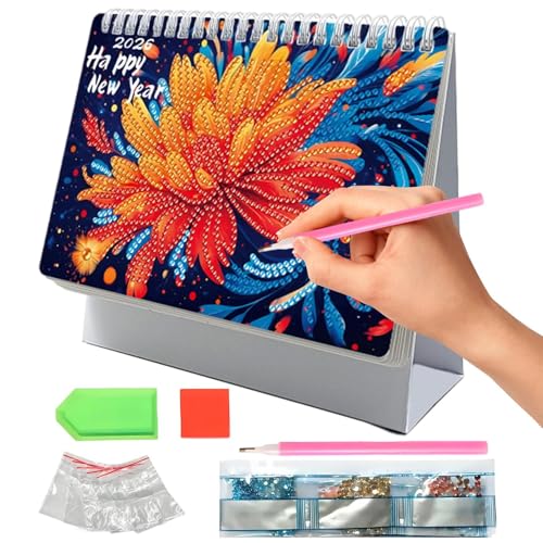 D i y Diamond Art Painting Desk 2026 Kalenderverzierung - Edelsteinkunst -Monatsplaner von Januar 2026 bis Dezember, 12 Monate Home Office Desk Kalender für die Planung der Dekoration von Hugsweet