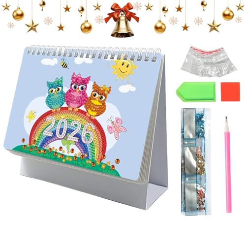 D i y Diamond Art Painting Desk 2026 Kalenderverzierung - Edelsteinkunst -Monatsplaner von Januar 2026 bis Dezember, 12 Monate Home Office Desk Kalender für die Planung der Dekoration von Hugsweet