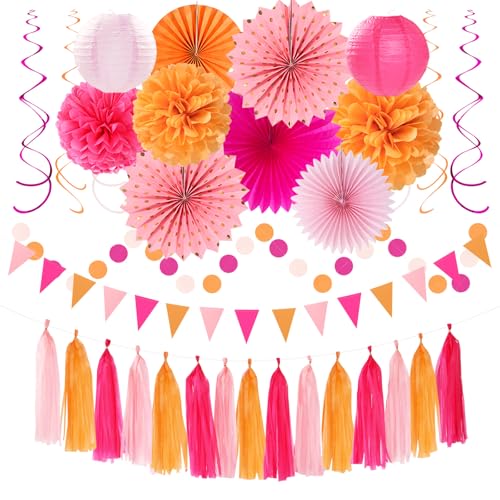 Party-Dekorationen in Hot Pink, gebranntes Orange, 33 Stück, Geburtstags-Banner, Luftschlangen, Quasten-Girlande, Sonnenuntergang, Herbst, Erntedankfest, Papierlaternenfächer, Party-Dekorationen in Hot Pink, gebranntes Orange, 33 Stück, Geburtstags-Banner, Luftschlangen, Quasten-Girlande, Sonnenuntergang, Herbst, Erntedankfest, Papierlaternenfächer, von Hugtmr
