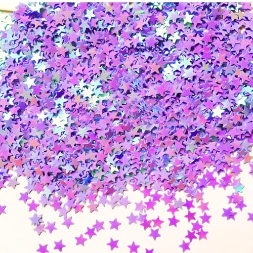 Hugwish 50g Stern Konfetti Violett, Streudeko Violett Stern Confetti, Streusterne Violett Sterne, Glitzersterne Für Party Hochzeit Weihnachten Konfetti, Sterne Deko Weihnachten (Violett) von Hugwish