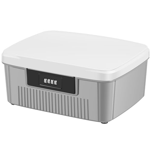 Abschließbarer Box, 25 x 20 x 10CM ABS Medikamentenbox mit Zahlenschloss, Doppellagig Medizinbox Groß Privatsphäre Medizinkoffer Mit Abnehmbarem Trennwand und Zahlenschloss für Dokument und ID Büro von HuhWafee