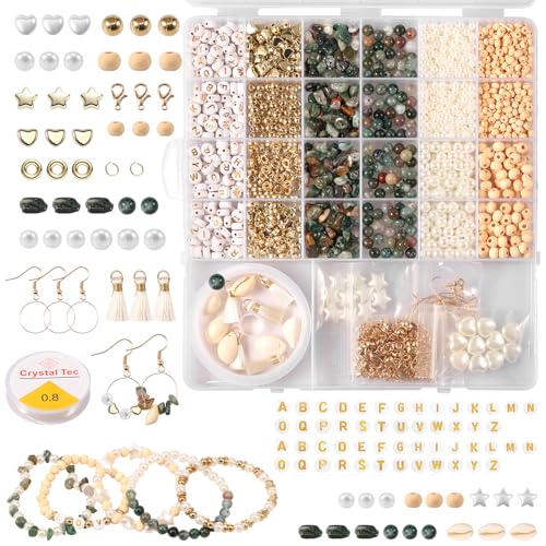 Natürliche Amazonit perlen für armbänder,Edelstein Perlen Set,Zum Auffädeln Kit,Beads für DIY armbänder,selber machen Schmuck,Halskette,Ohrringe Kinder Erwachsene von HuhWafee