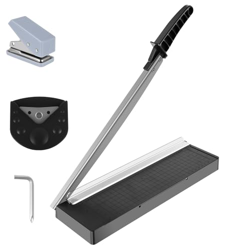Papierschneider A4/B5/A5/B6/B7,Für bis zu 10 Blätter A4-B7(80g/m²),Hebelschneider Manuell, Schneidemaschine mit R4 Eckenrunder und Papierlochstanz,Ideal für Büro, Schule, Fotografie & Scrapbooking von HuhWafee