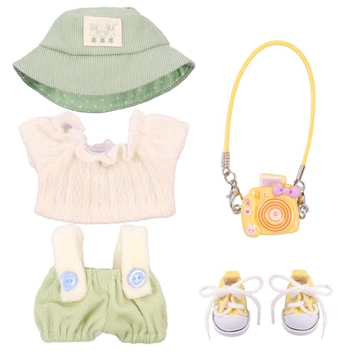 Puppenkleidung,Elastisch DIY Outfit Set,5 Stück Weiches Plüschtier Bekleidungund Zubehör,15/17 cm Große Kleidung für Puppe Kleidung ,Kamera,Schuhe,Mütze(Puppen Nicht Enthalten) ﻿ (Grün) von HuhWafee